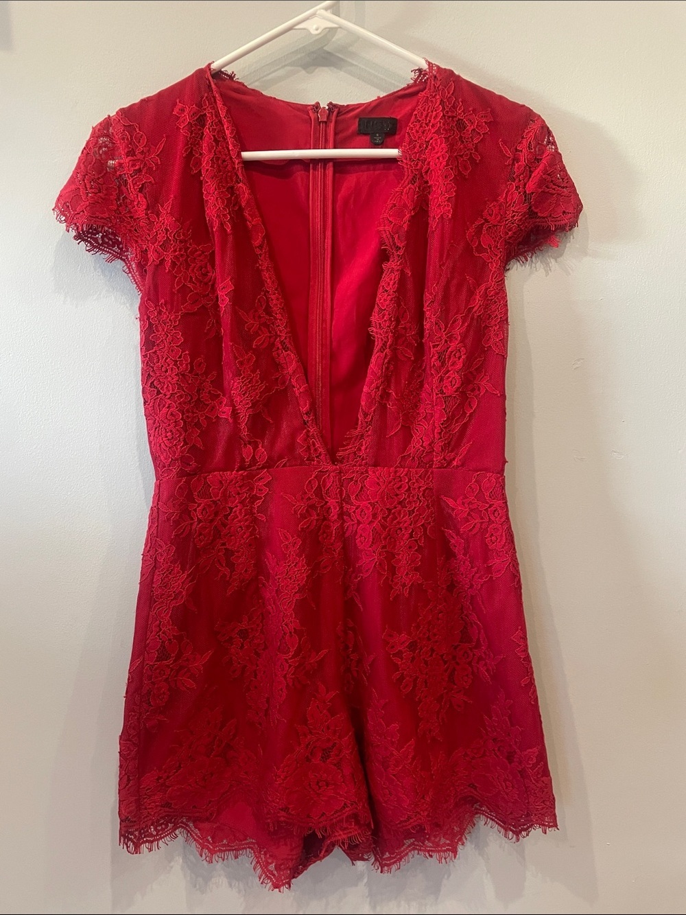 Red Lace V-Neck Romper classy looks small